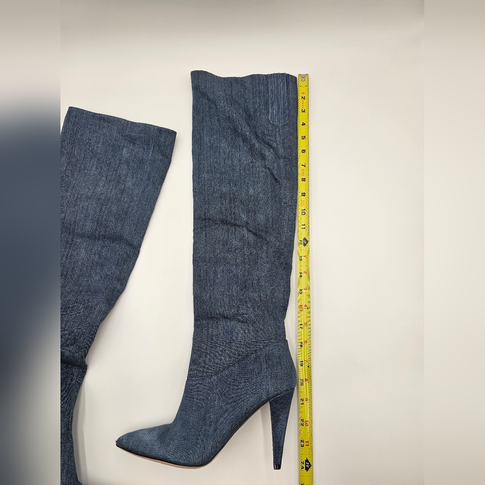 Guess Knee High Denim Stiletto Boots Size 7 | Pointed Toe Heels Y2K Retro Style - Picture 14 of 16